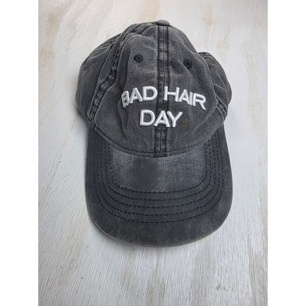 Bad Hair Day Baseball Cap Washed Black Embroidered Dad Hat Y2K Grunge Minimalist